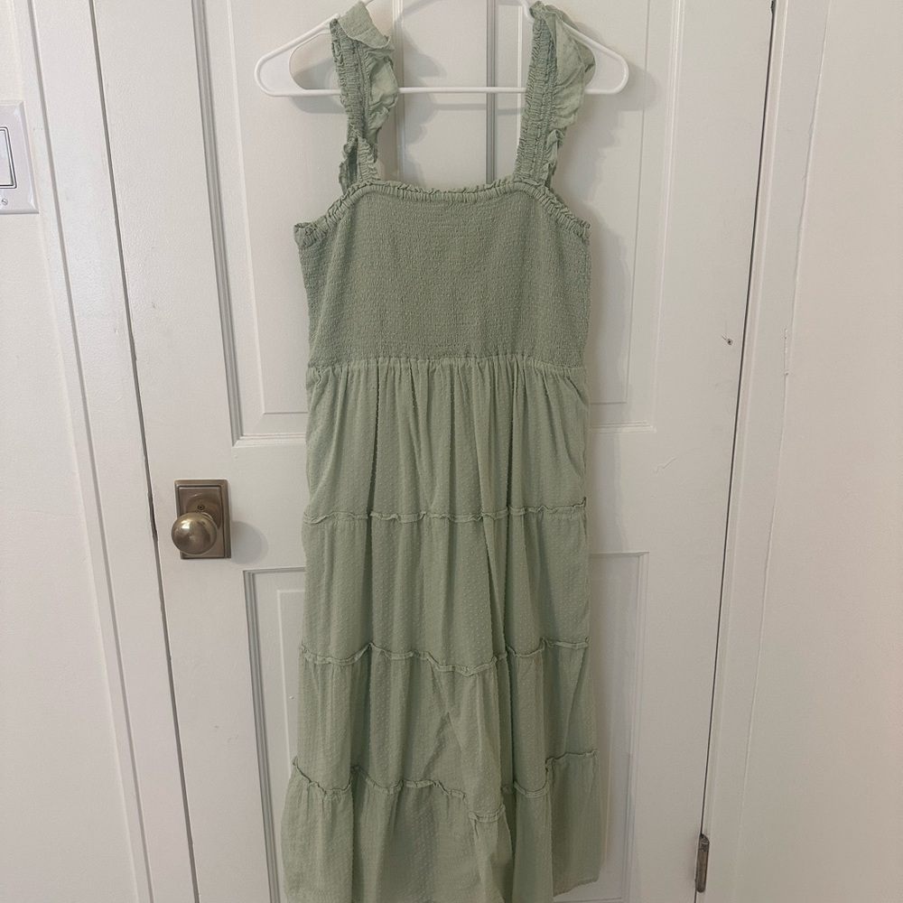 J. Crew Green Smocked Tiered Sundress